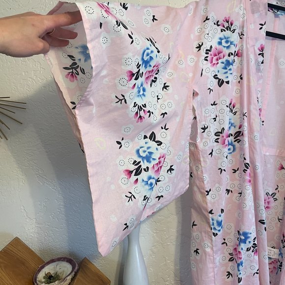 VTG Kimono/Robe Pink Floral 100% Cotton - Picture 2 of 5